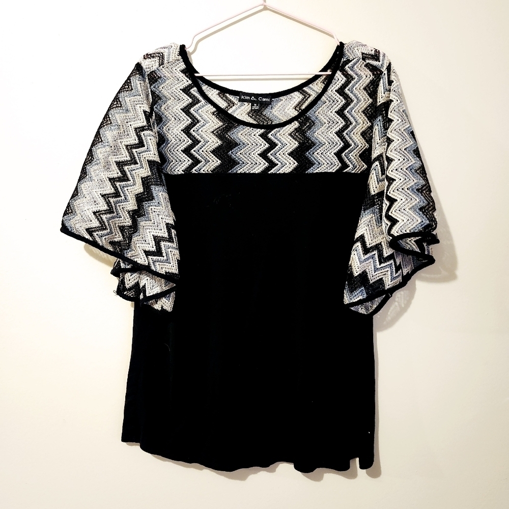 *4 for $30* Crochet Knit Chevron Bat Wing Top - shirt blouse zig zag stripe